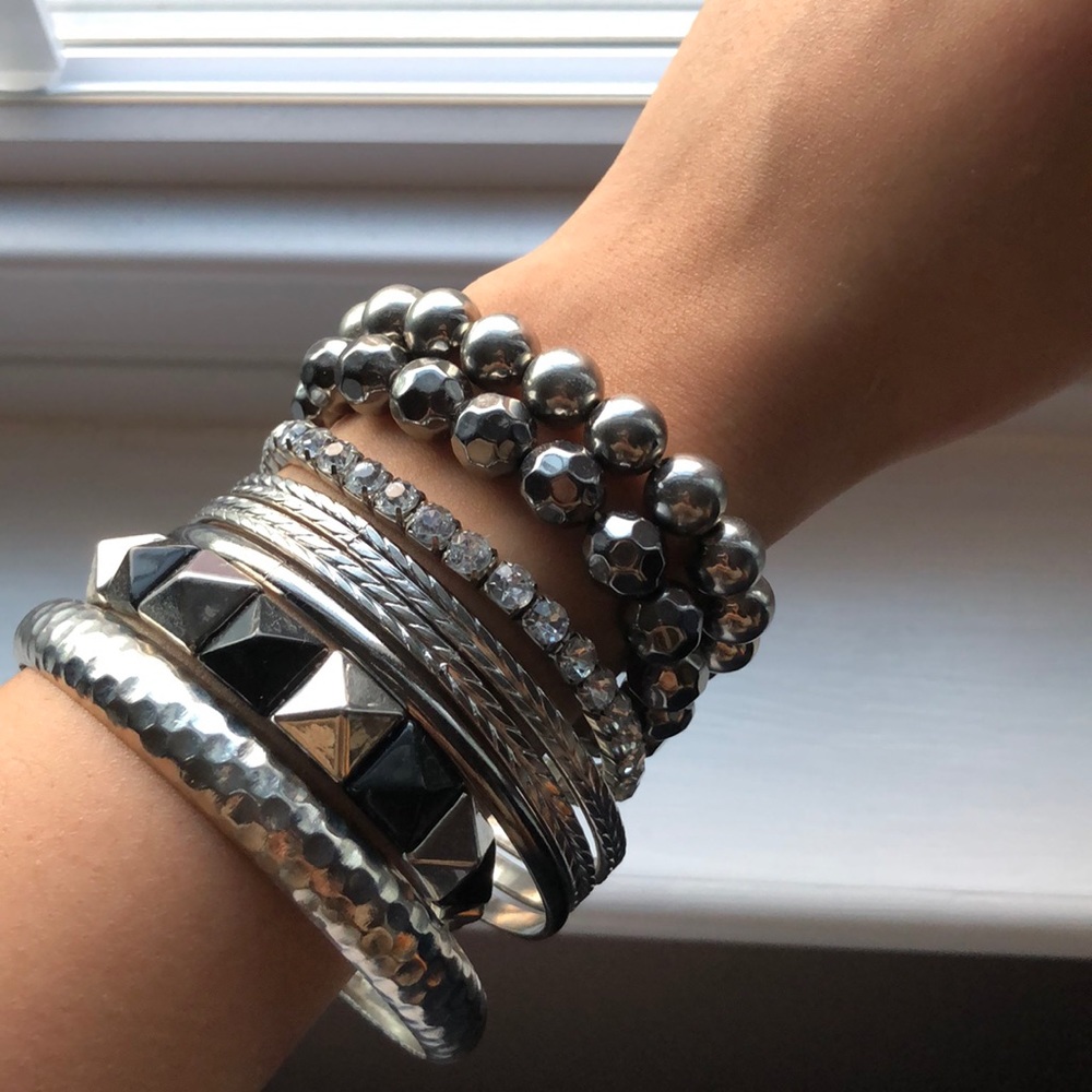 Set of 8 Silver Stacking Bracelets